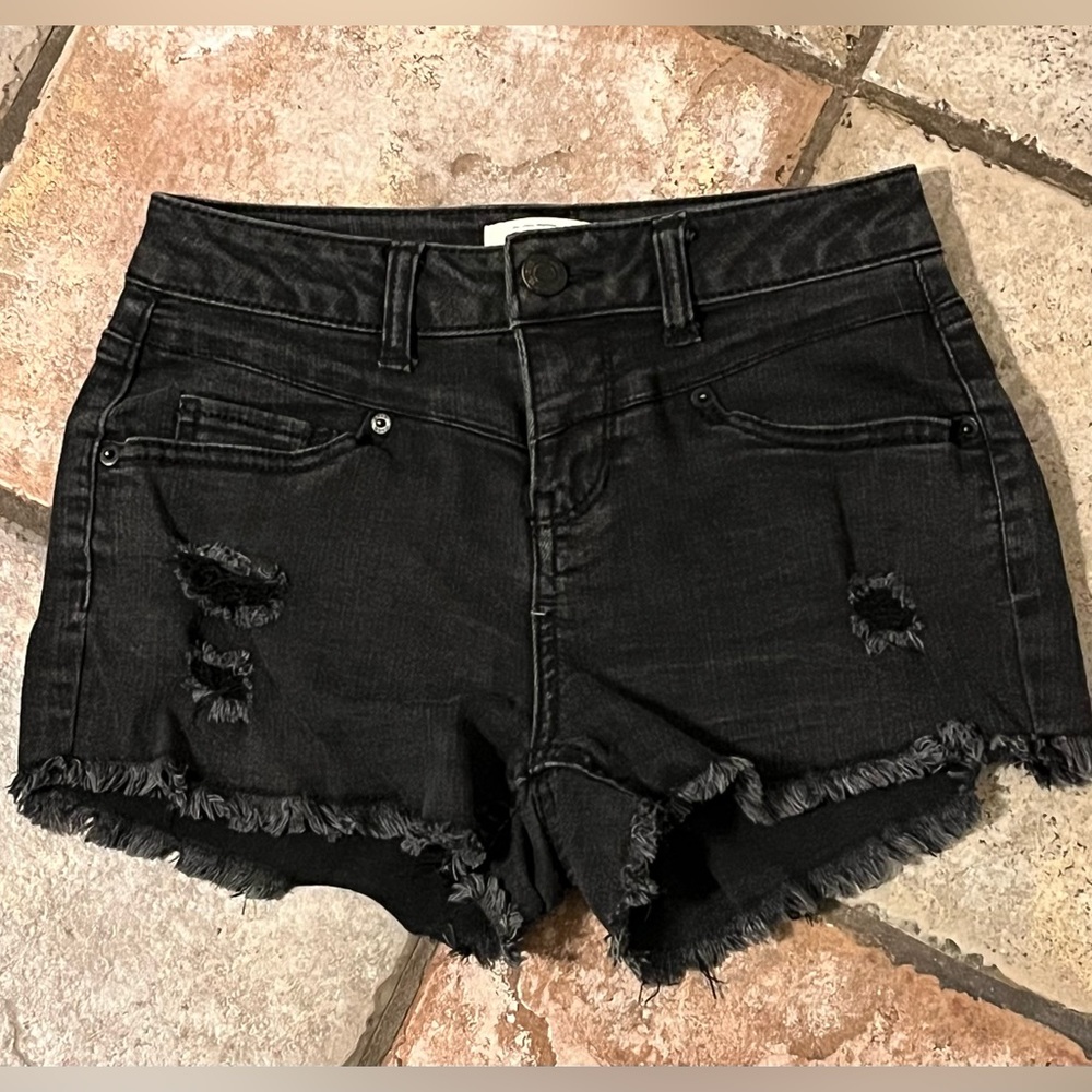Juniors Black Denim Distressed Shorts